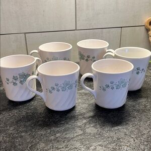 Set of 6 Corningware Callaway Ivy Green Leaves Vintage Ceramic Mugs Set.